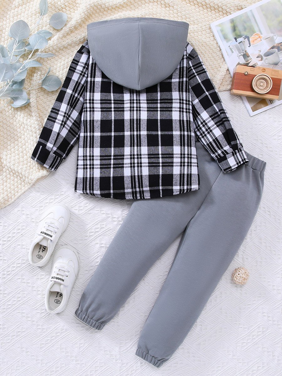 Boys Grey Checkered Shirt and Joggers Set
