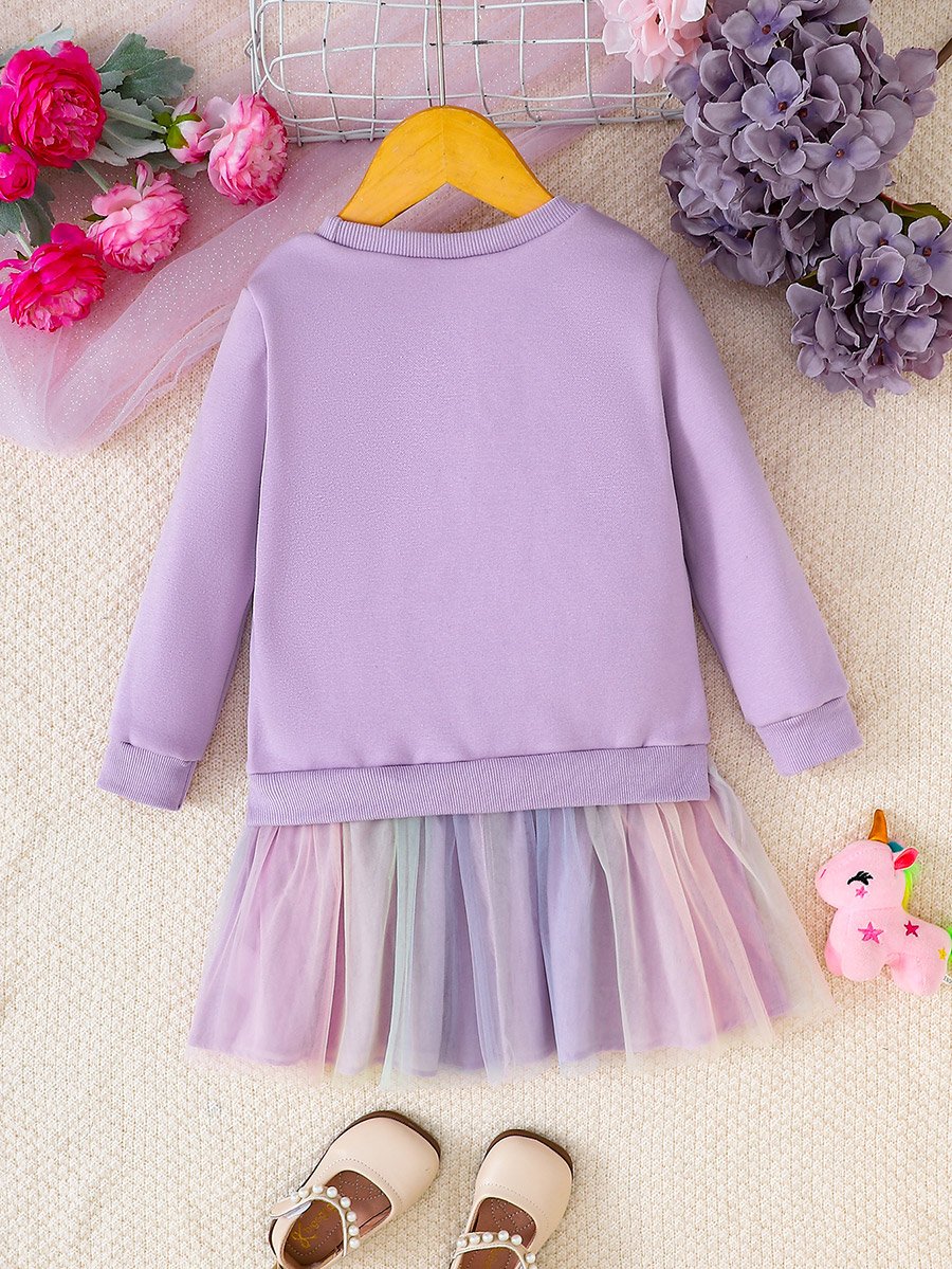 Girls Purple Unicorn Sweatshirt and Mesh Skirt Set