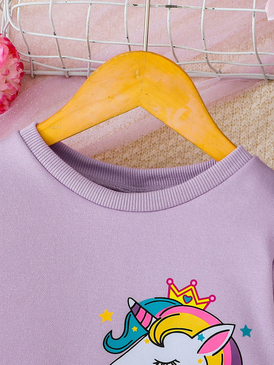 Girls Purple Unicorn Sweatshirt and Mesh Skirt Set