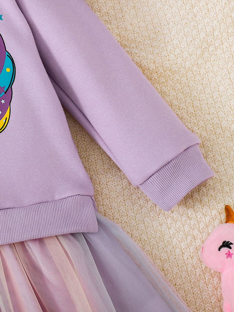 Girls Purple Unicorn Sweatshirt and Mesh Skirt Set