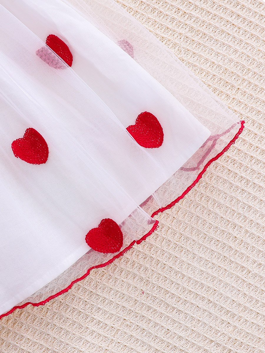 Girls Bow Decor Heart Mesh Dress