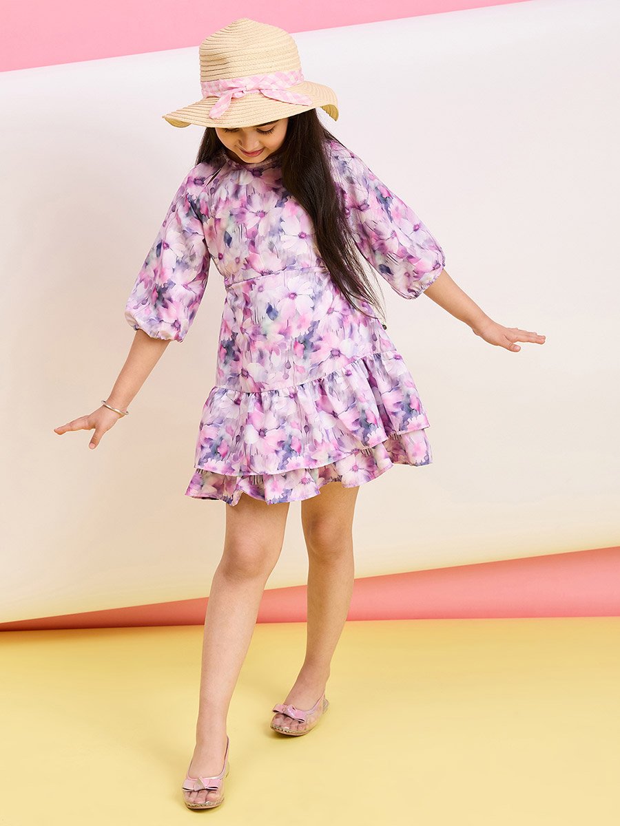 Floral Print Ruffled Hem Dress