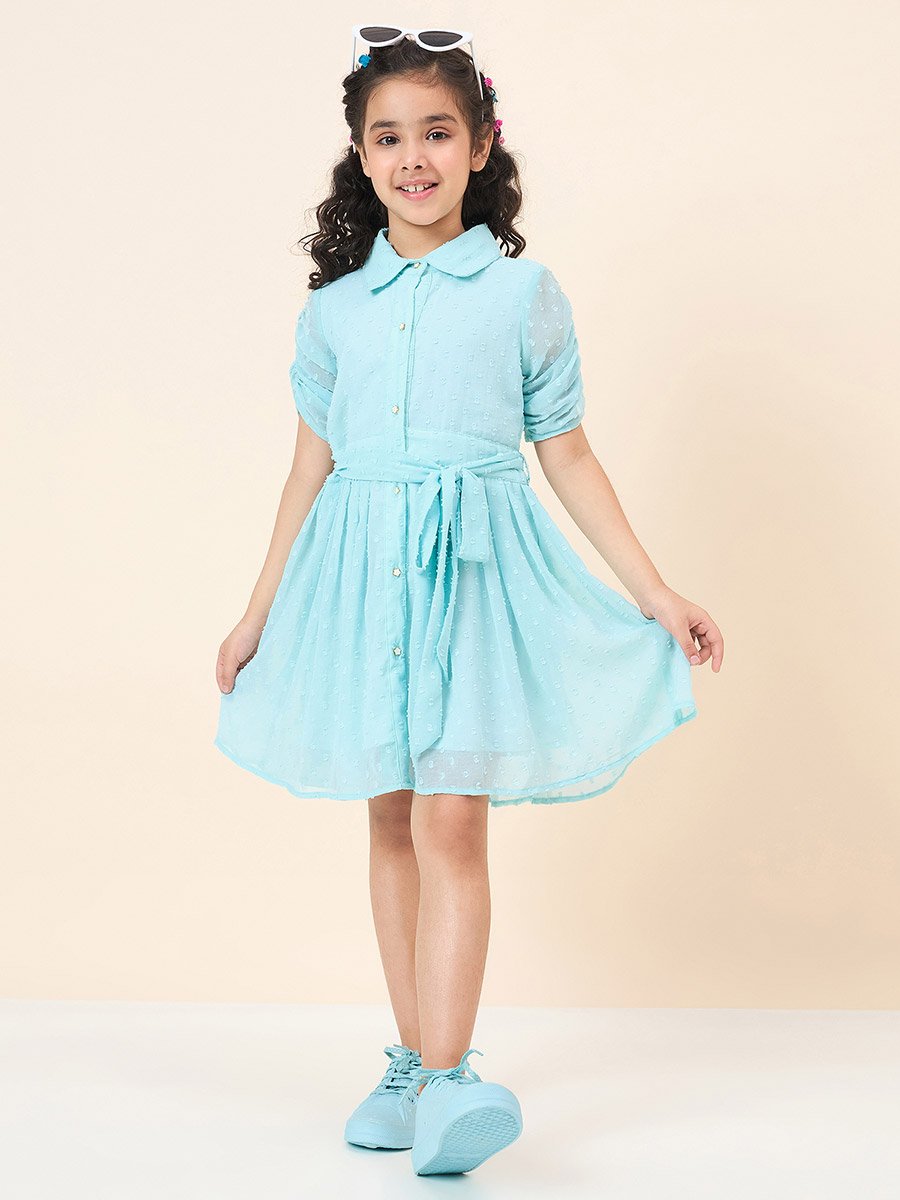 Dobby Shirt Dress with Tie Belt