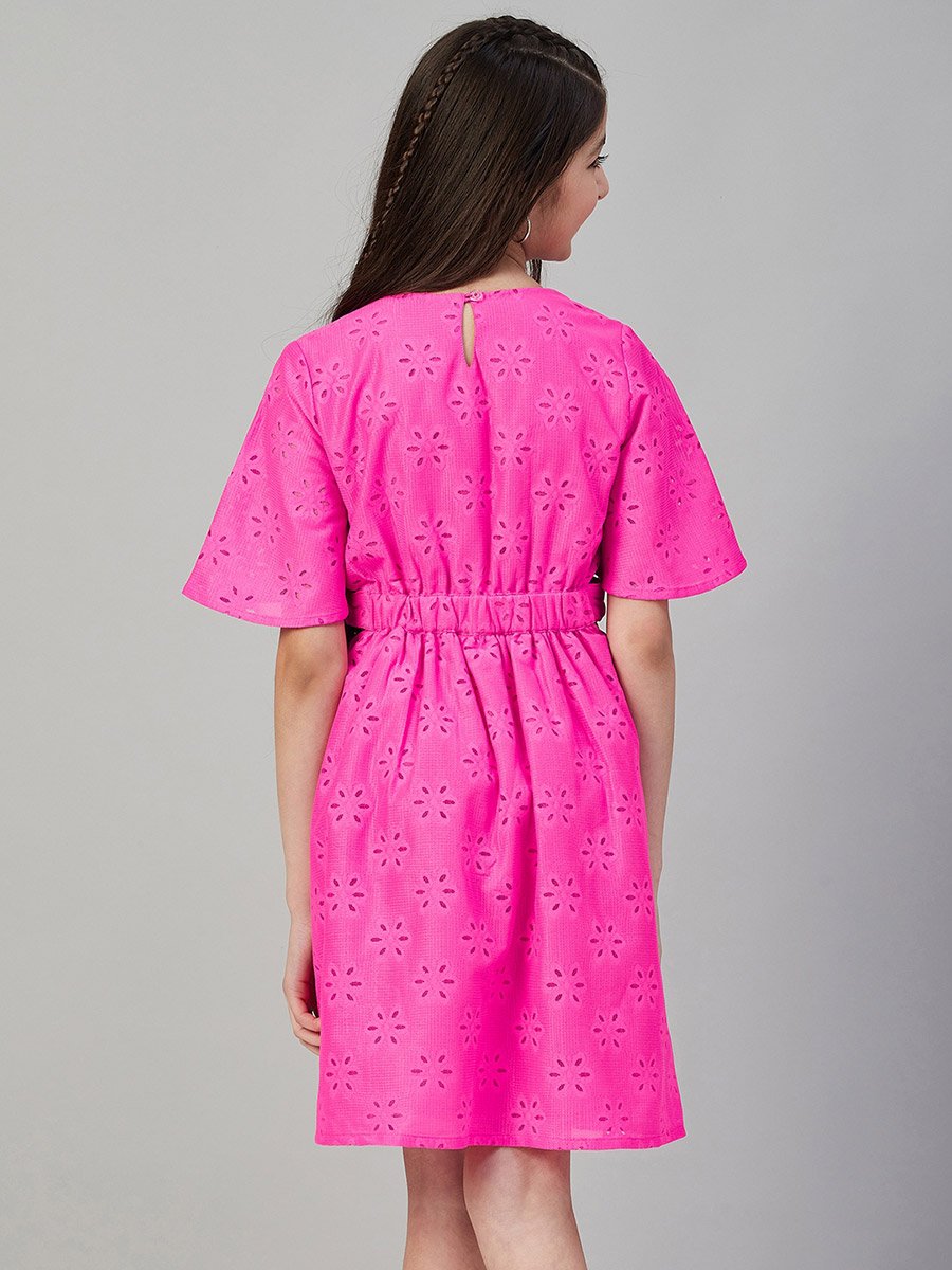 Flower Lace Insert Elastic Waist Dress