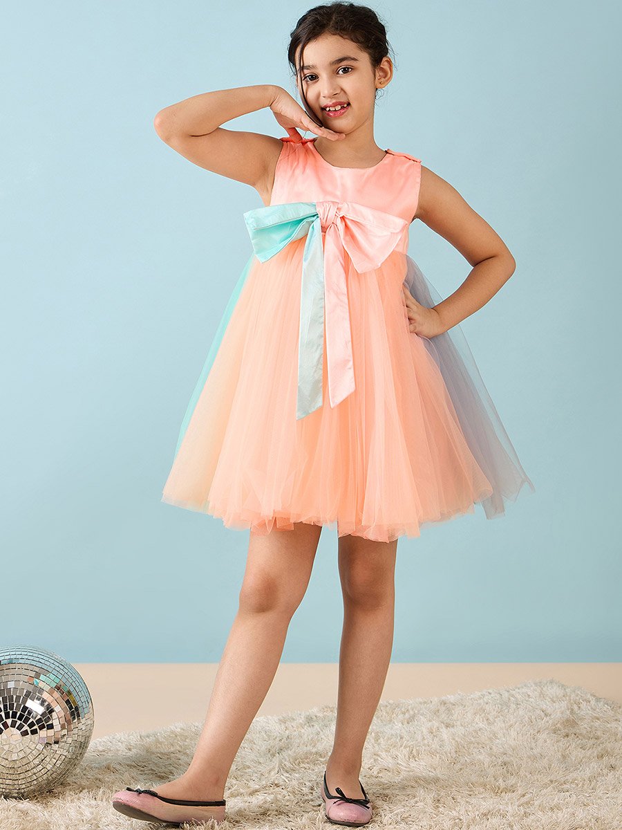 Bow Accent Mesh Insert Dress