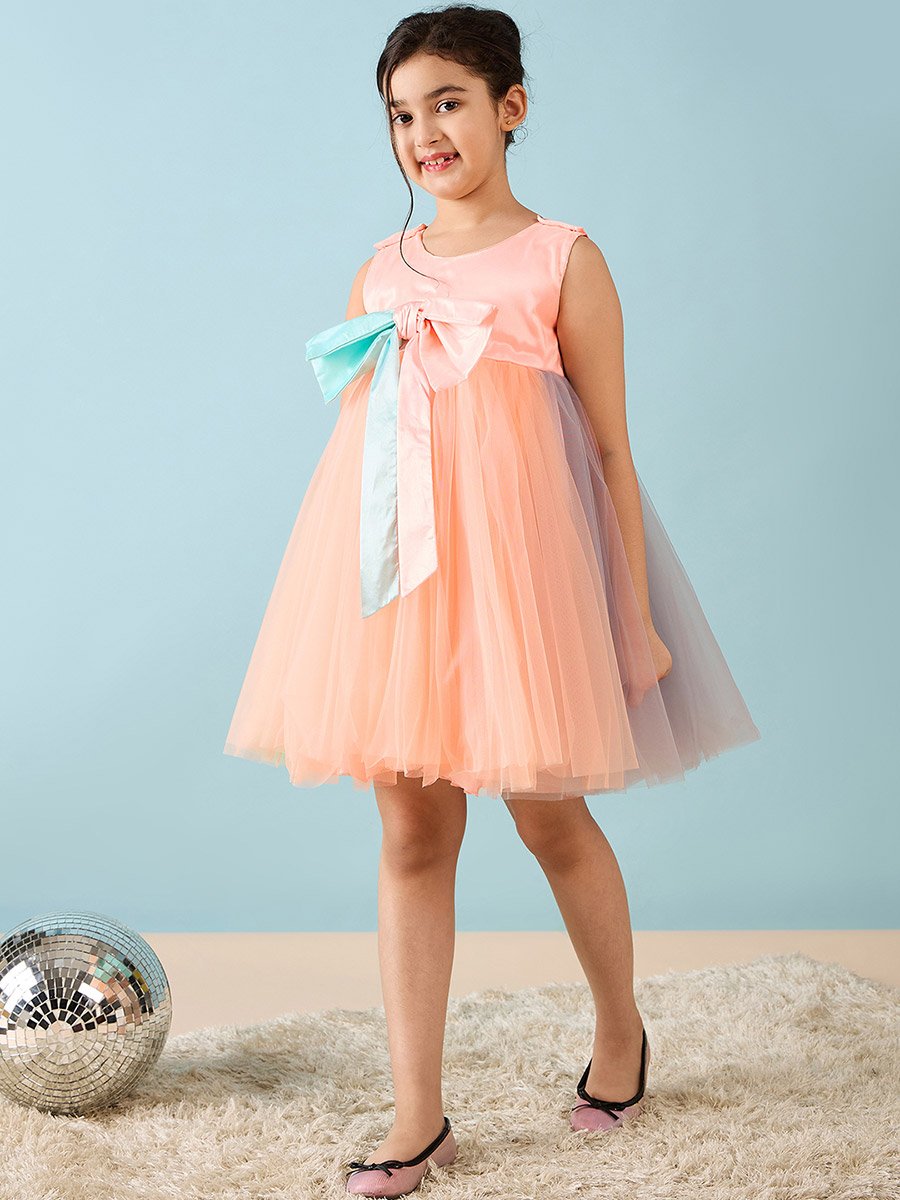 Bow Accent Mesh Insert Dress
