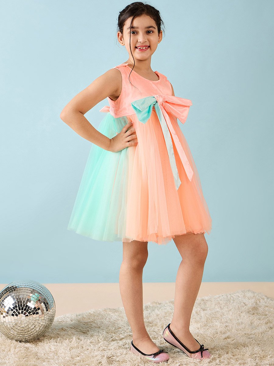 Bow Accent Mesh Insert Dress