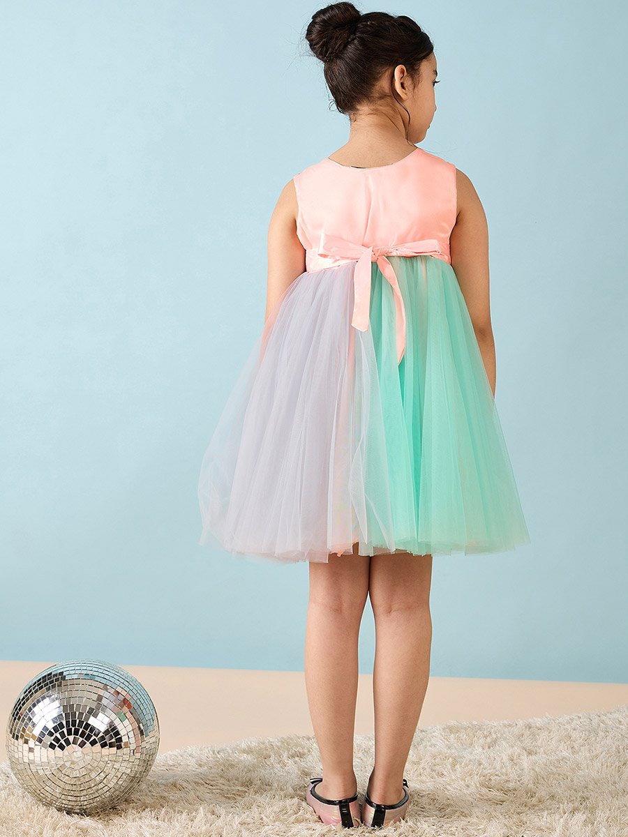 Bow Accent Mesh Insert Dress
