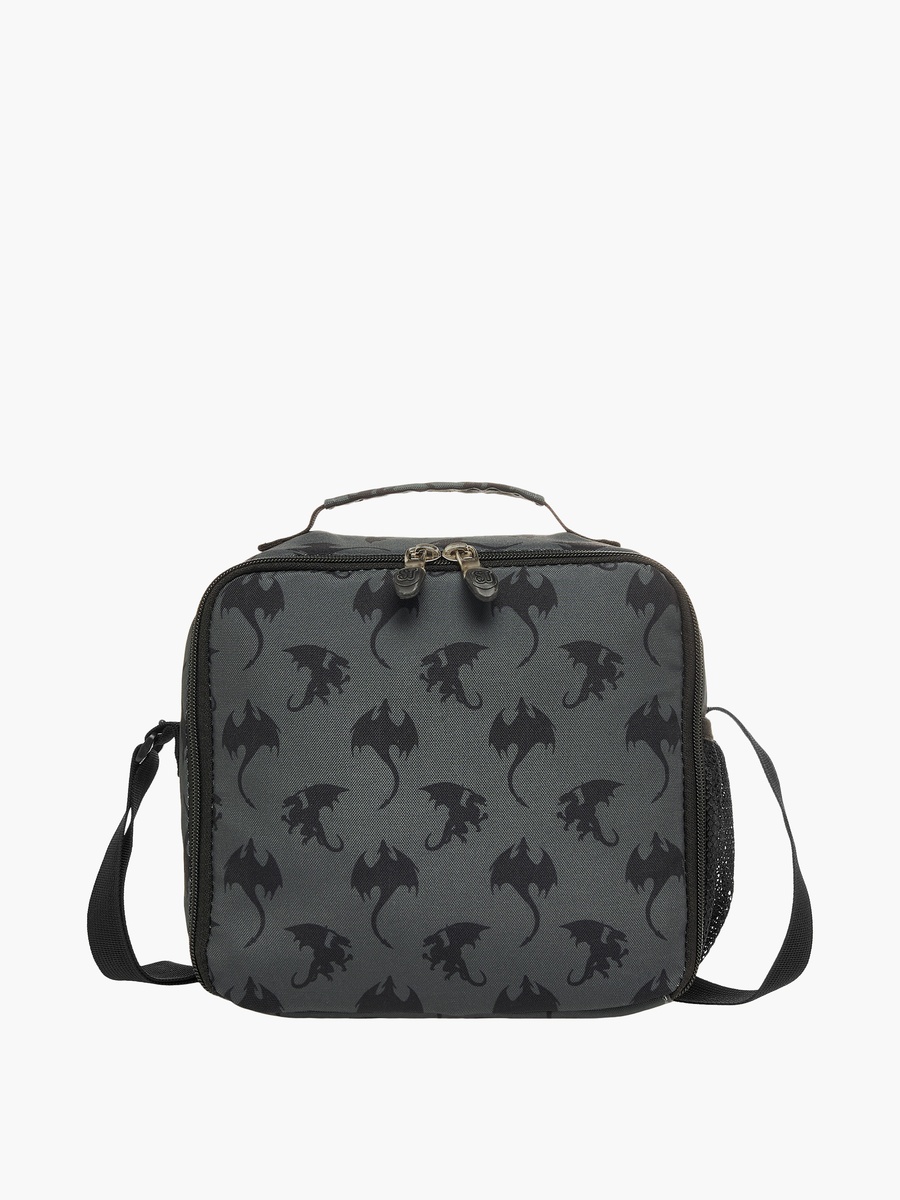All-Over Dragon Print Lunch Bag with Adjustable Strap and Zip Closure