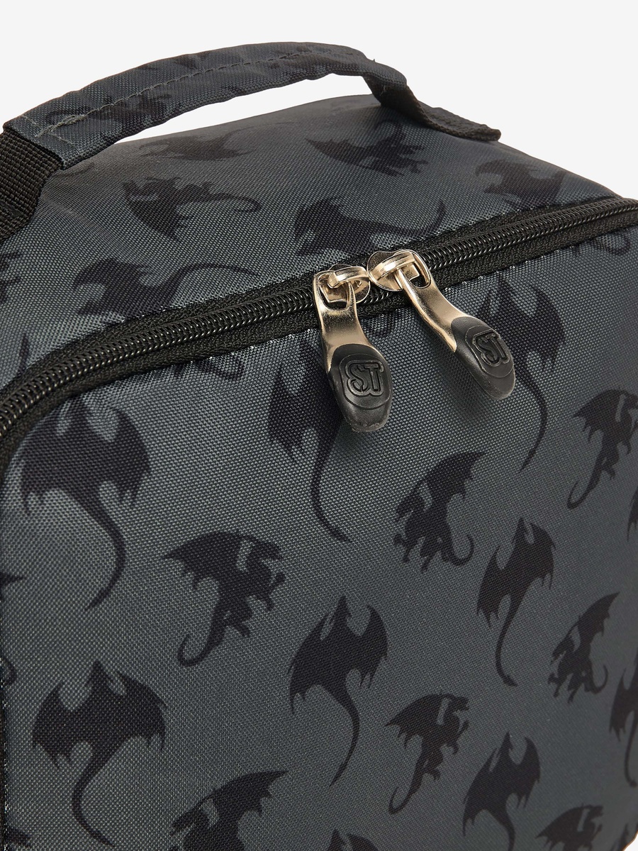 All-Over Dragon Print Lunch Bag with Adjustable Strap and Zip Closure