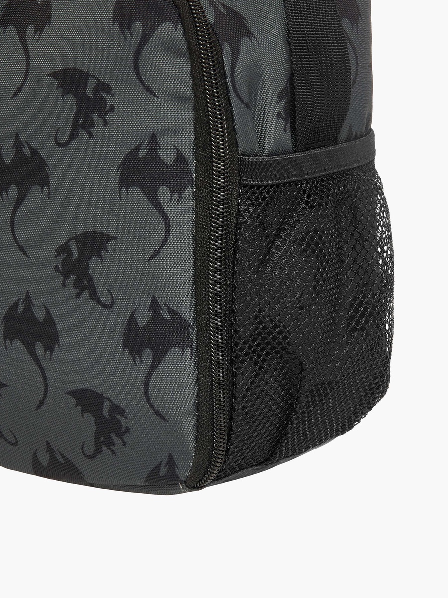 All-Over Dragon Print Lunch Bag with Adjustable Strap and Zip Closure