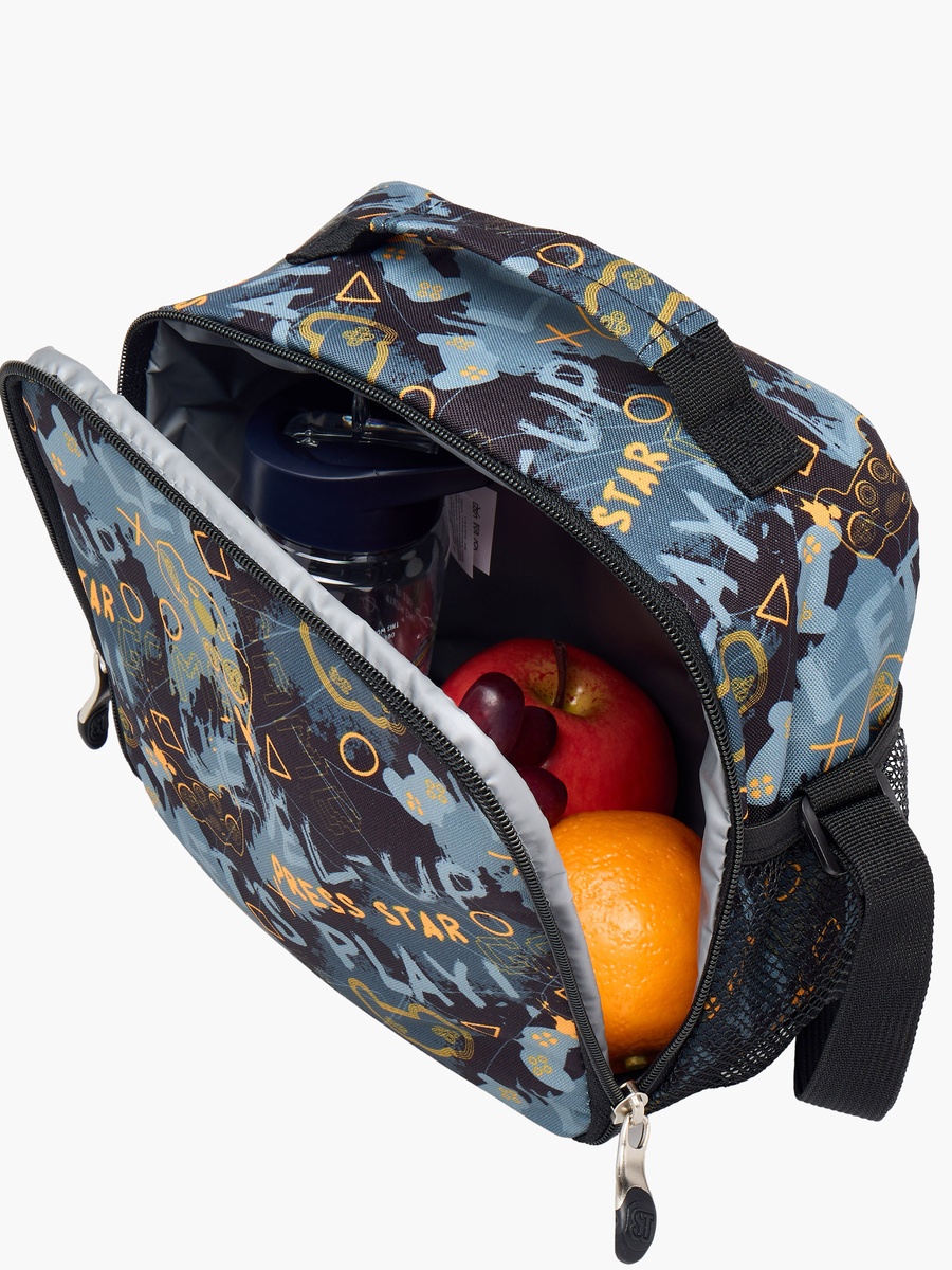 Game Print Lunch Bag with Adjustable Strap and Zip Closure