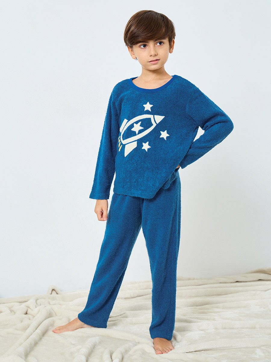 Boys Star Space Applique Fleece Top and Pyjama Set