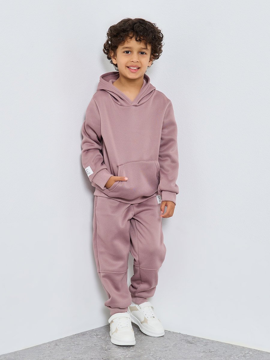 Boys Purple Solid Hoodie and Jogger Set