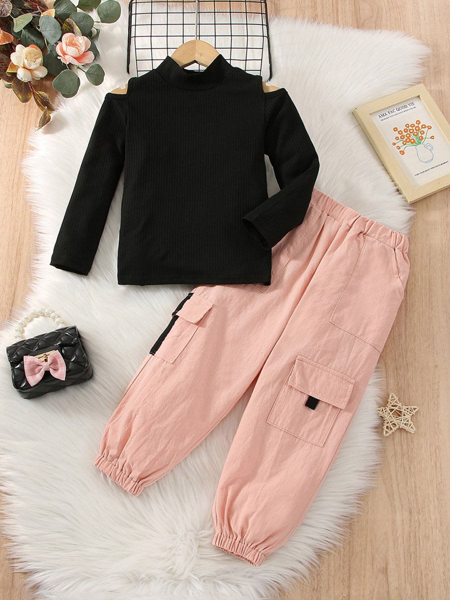 Solid Cold Shoulder Top with Joggers Set