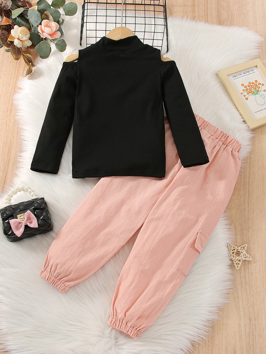 Solid Cold Shoulder Top with Joggers Set