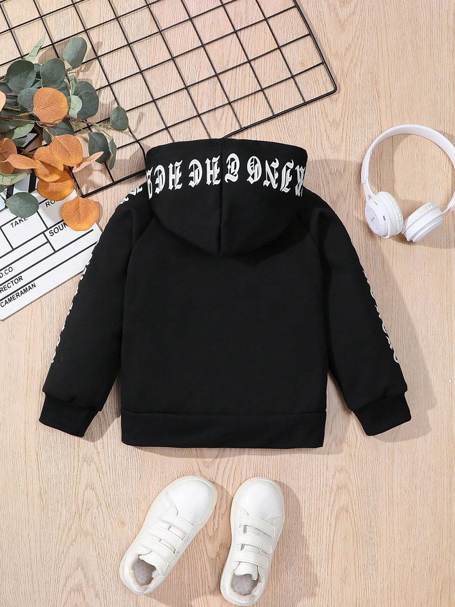 Letter Print Zip Front Hoodie