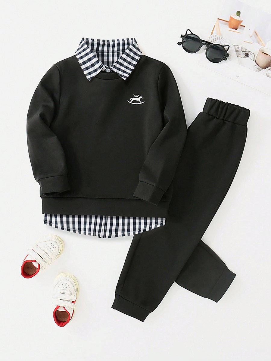 Boys Black Solid Sweatshirt and Joggers Set