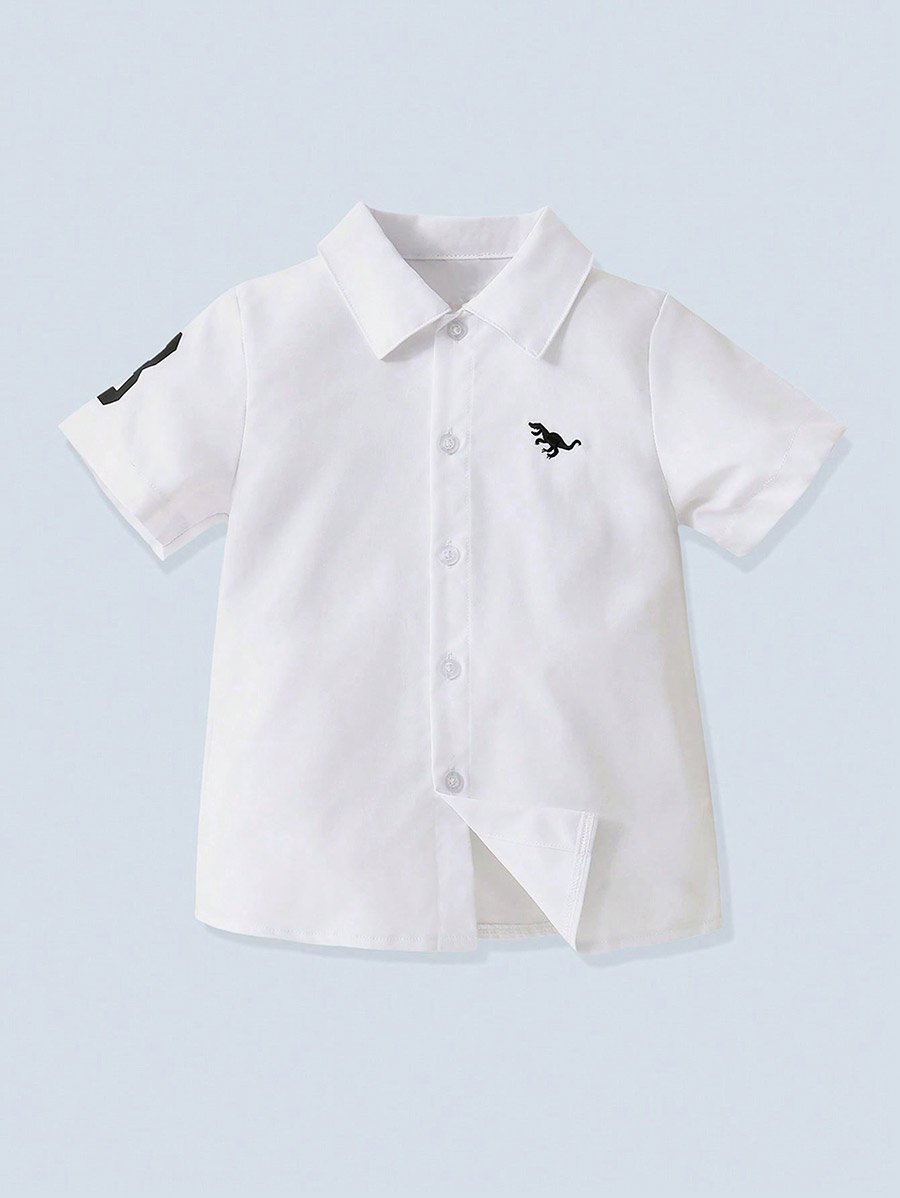 Boys White Embroidered Dinosaur Shirt