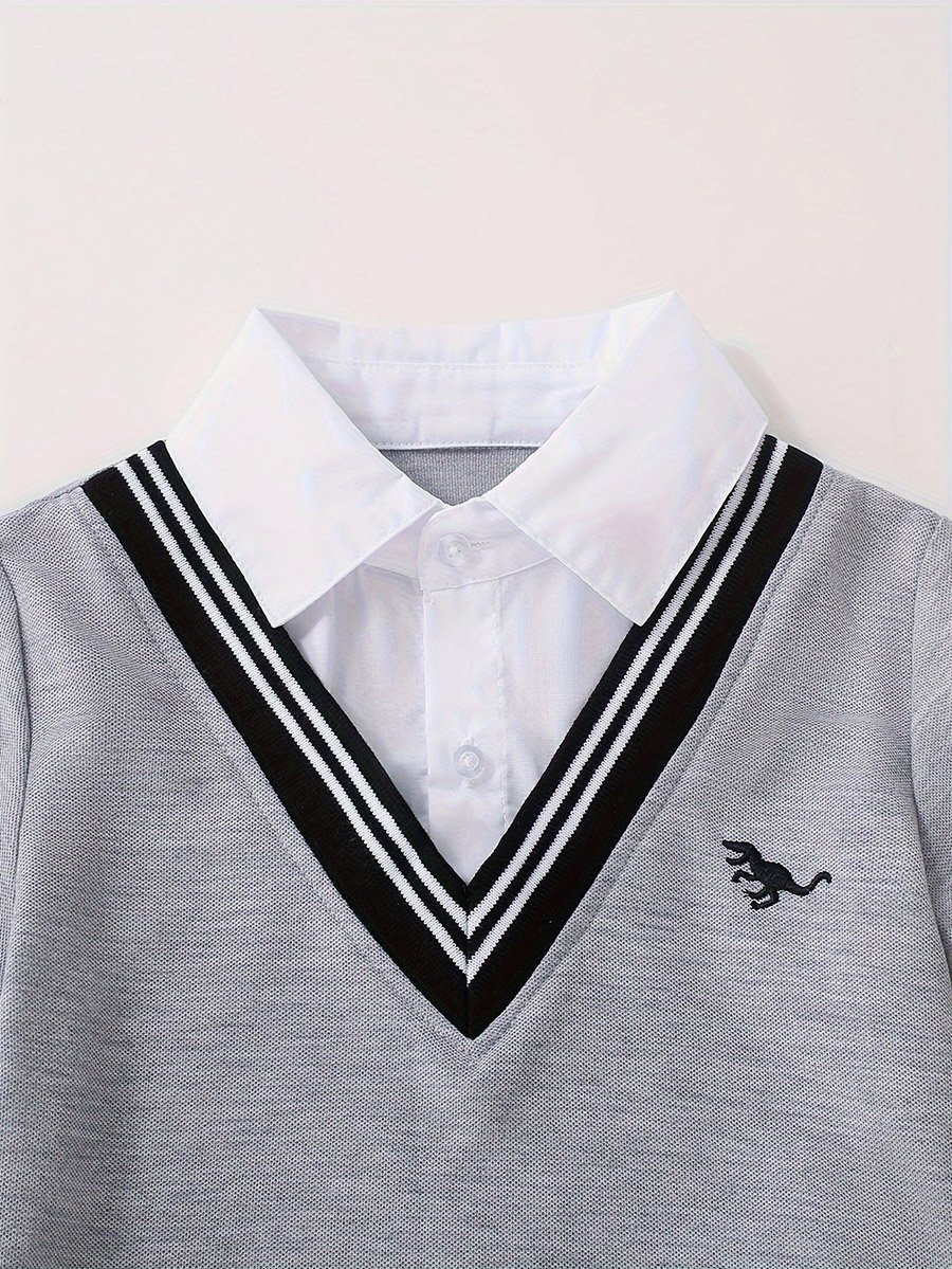 Boys Grey Collared 2in1 Style Shirt