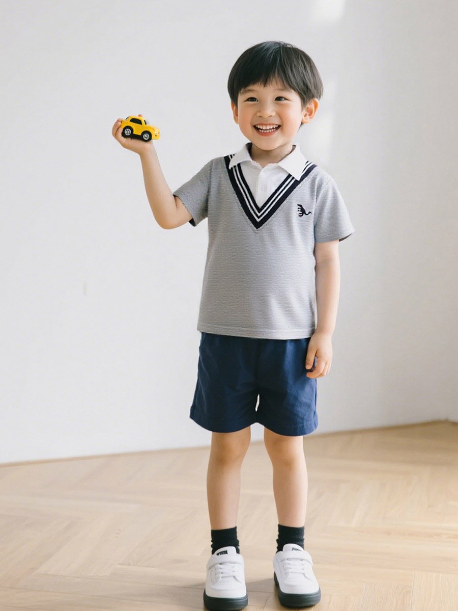 Boys Grey Collared 2in1 Style Shirt