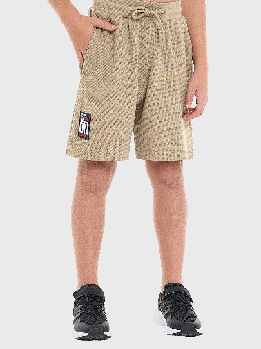 Boys Khaki Textured Oversized T-Shirt and Shorts Set