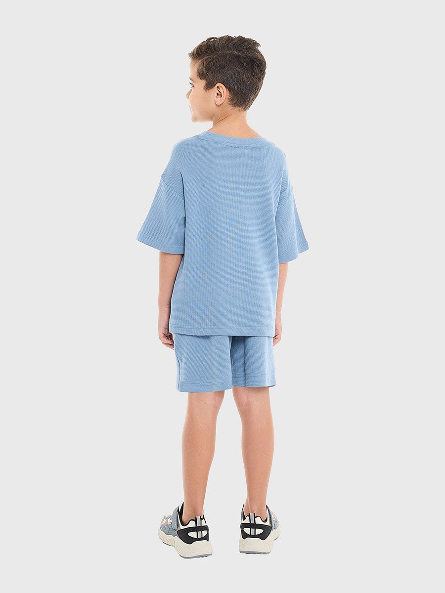 Boys Blue Textured Oversized T-Shirt and Shorts Set