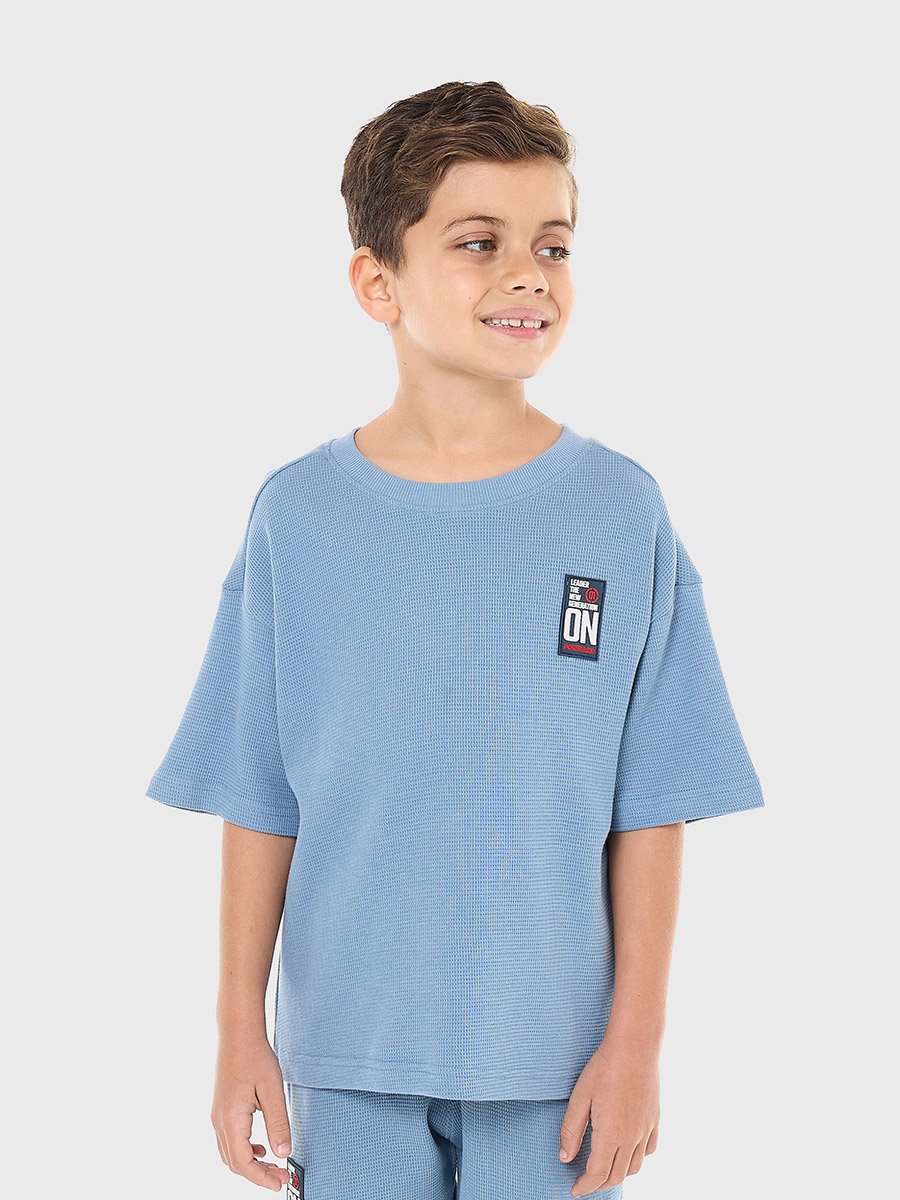 Boys Blue Textured Oversized T-Shirt and Shorts Set