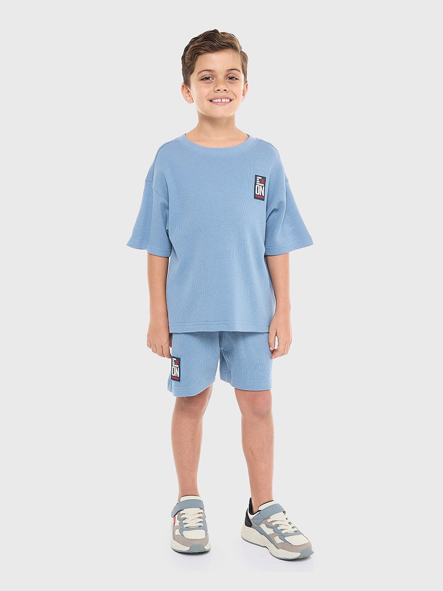 Boys Blue Textured Oversized T-Shirt and Shorts Set