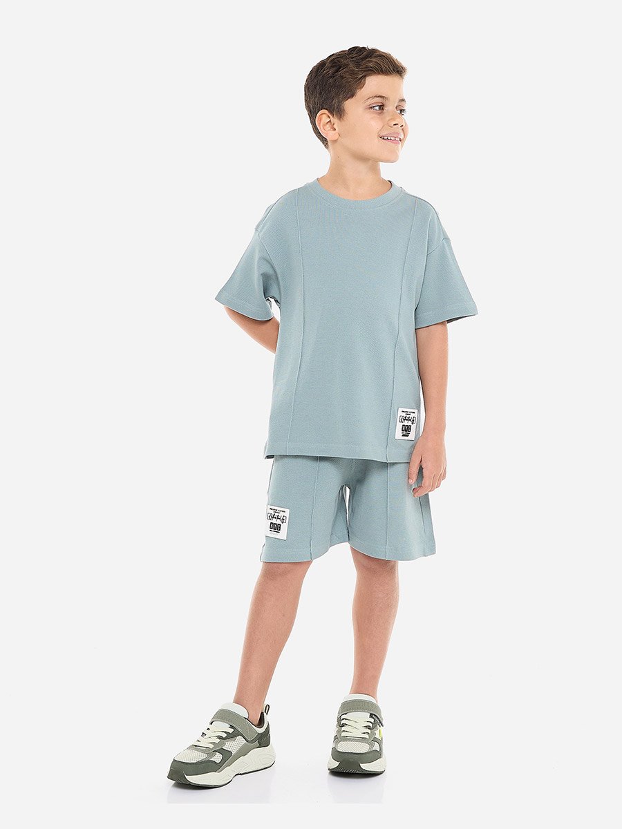 Boys Textured Knit Cotton T-Shirt and Shorts Set