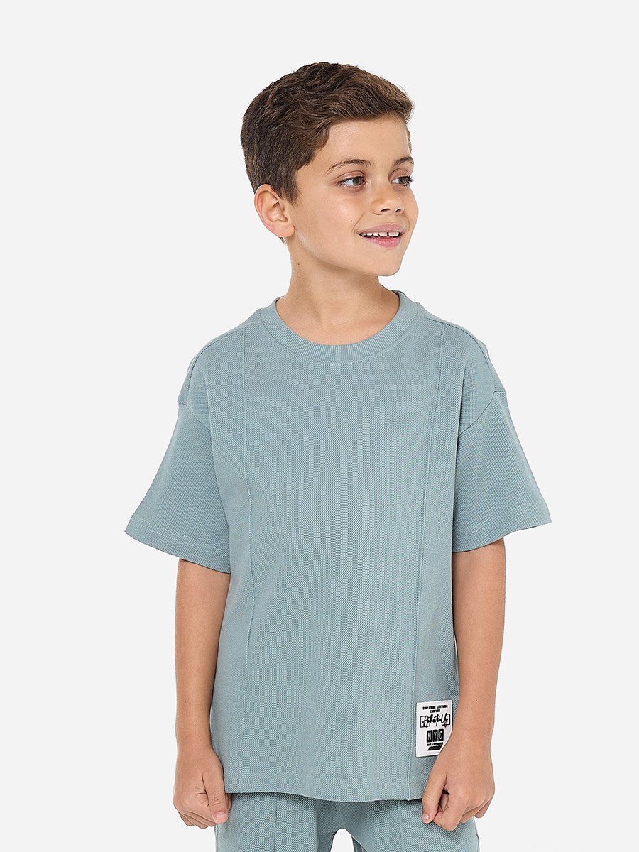 Boys Textured Knit Cotton T-Shirt and Shorts Set
