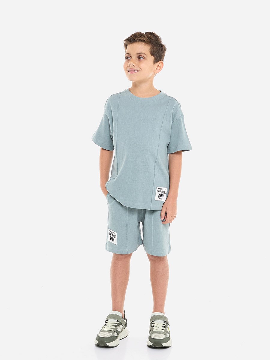 Boys Textured Knit Cotton T-Shirt and Shorts Set