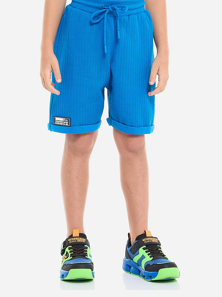 Boys Blue Textured Polo T-Shirt and Shorts Set