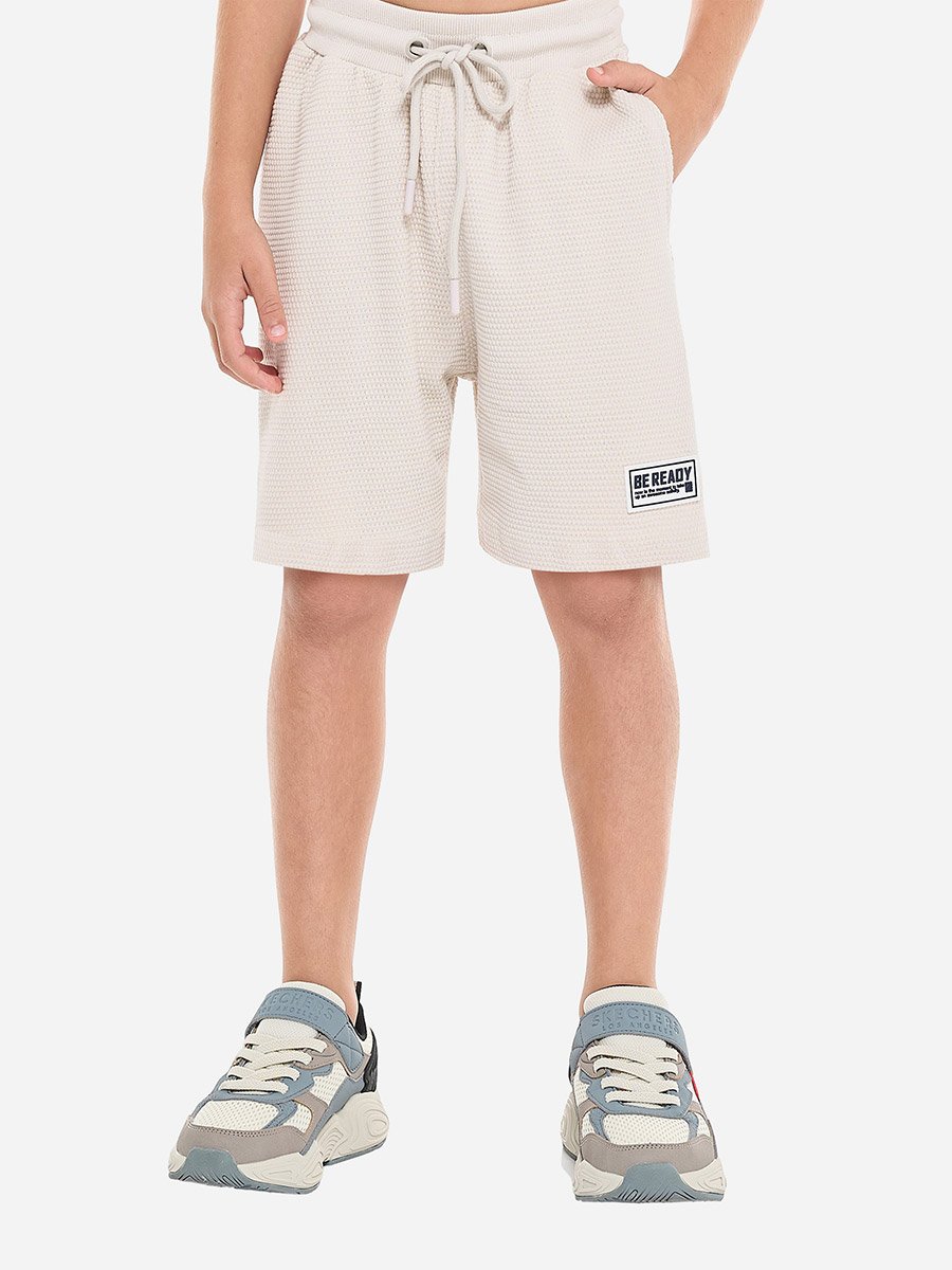 Boys Beige Cotton Jacquard Polo and Shorts Set