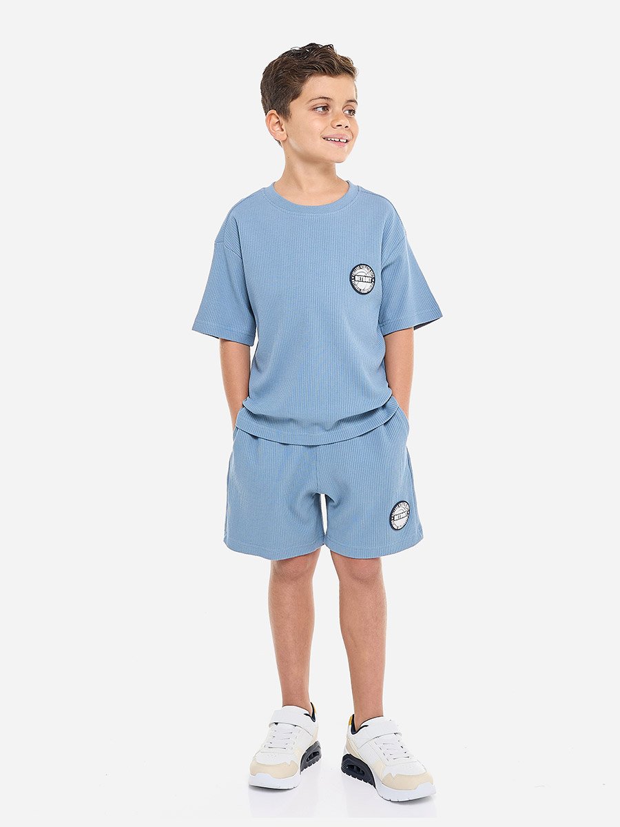 Boys Badge Detail Oversized T-Shirt and Shorts Set