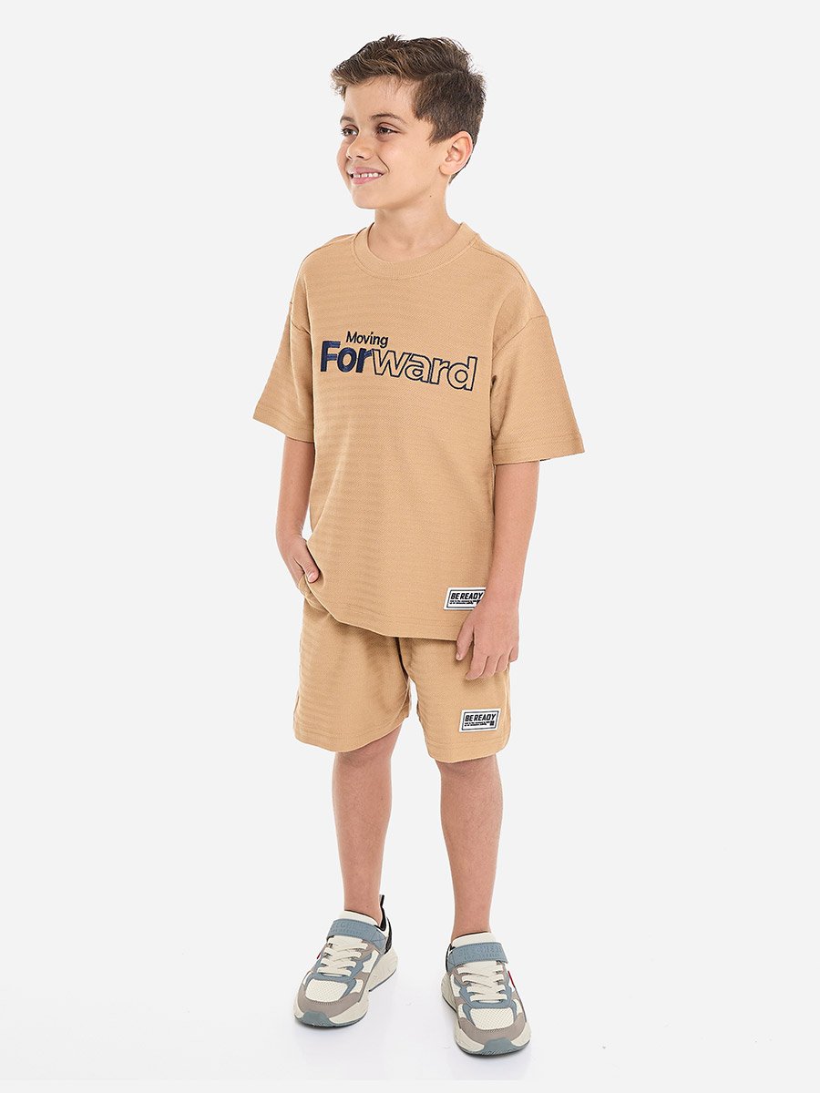 Boys Brown Embroidered T-Shirt and Shorts Set