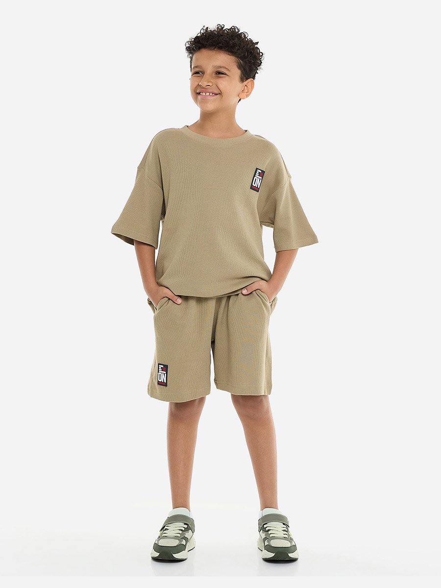 Boys Textured Oversized T-Shirt and Shorts Set