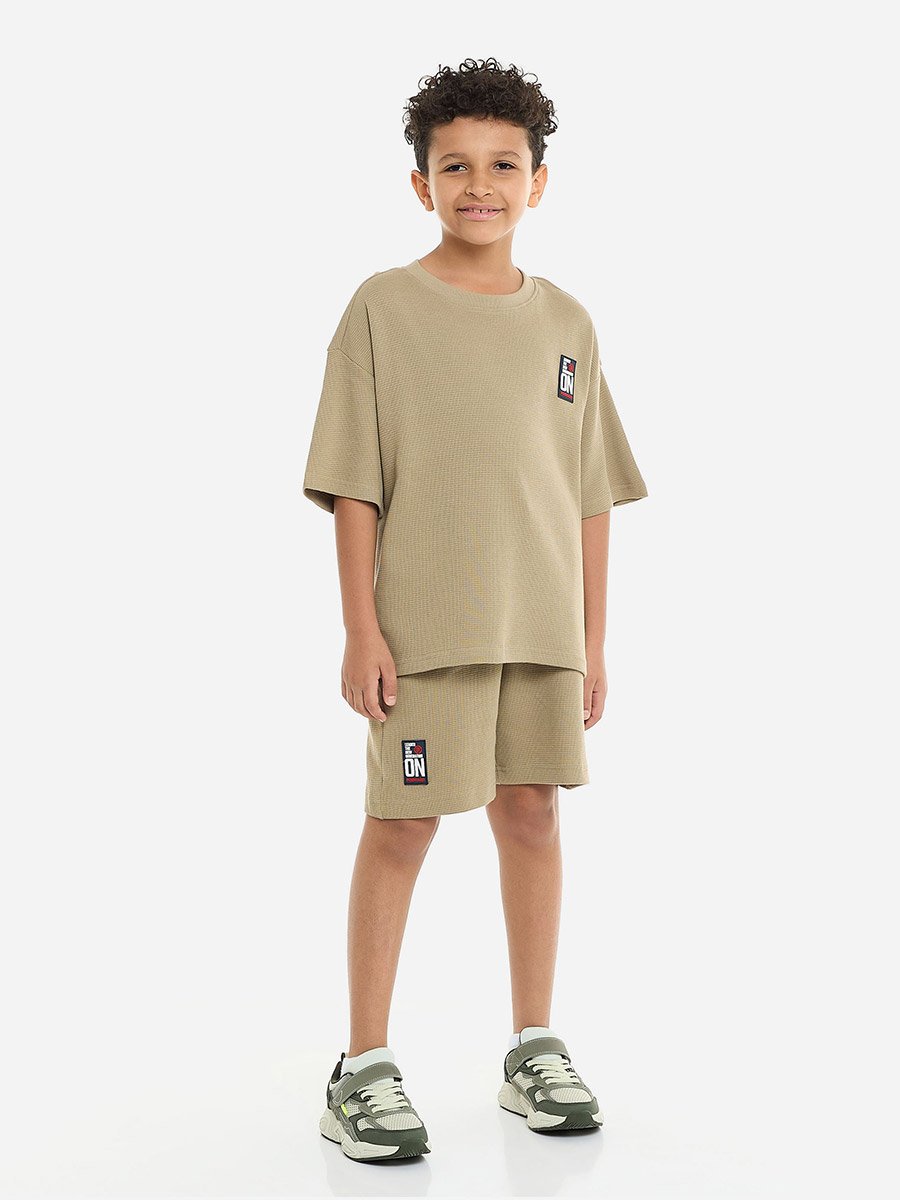 Boys Textured Oversized T-Shirt and Shorts Set