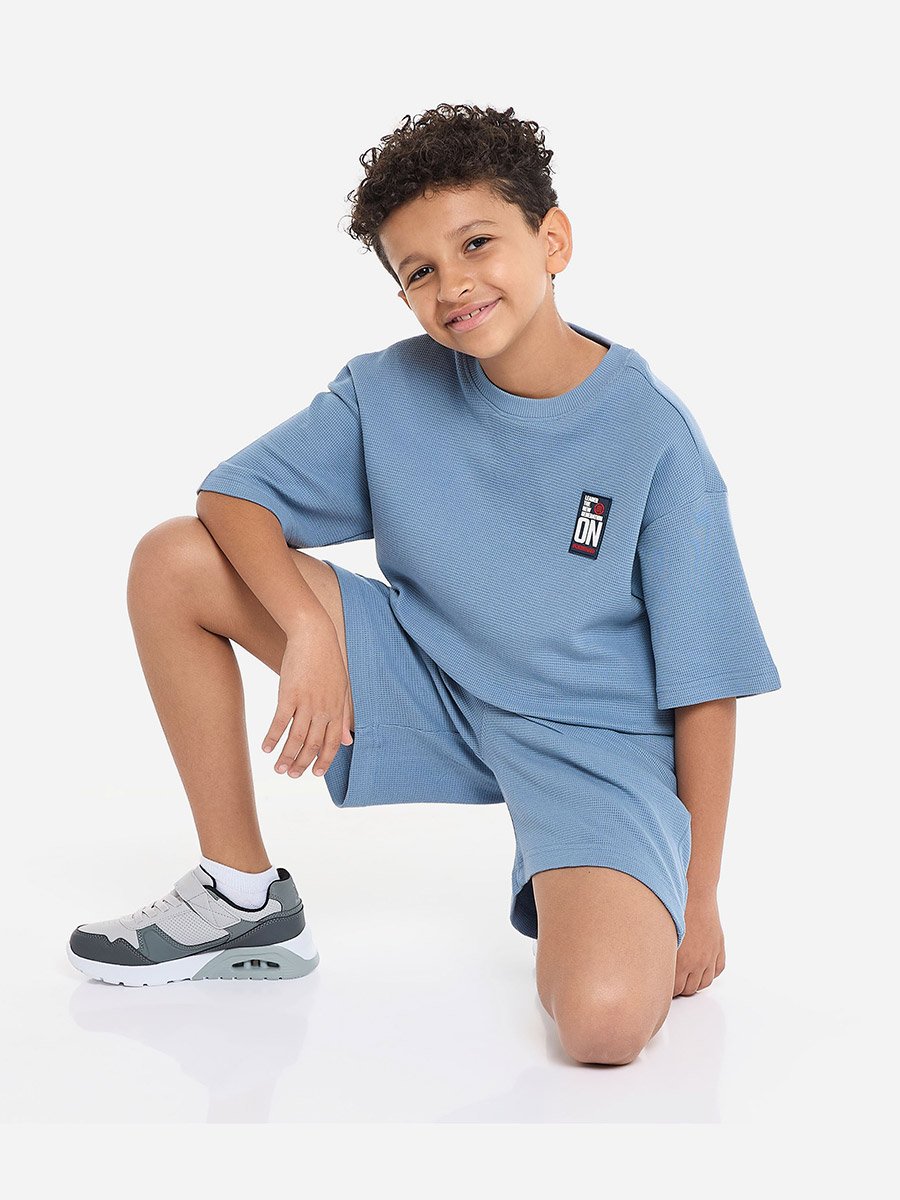 Boys Textured Oversized T-Shirt and Shorts Set