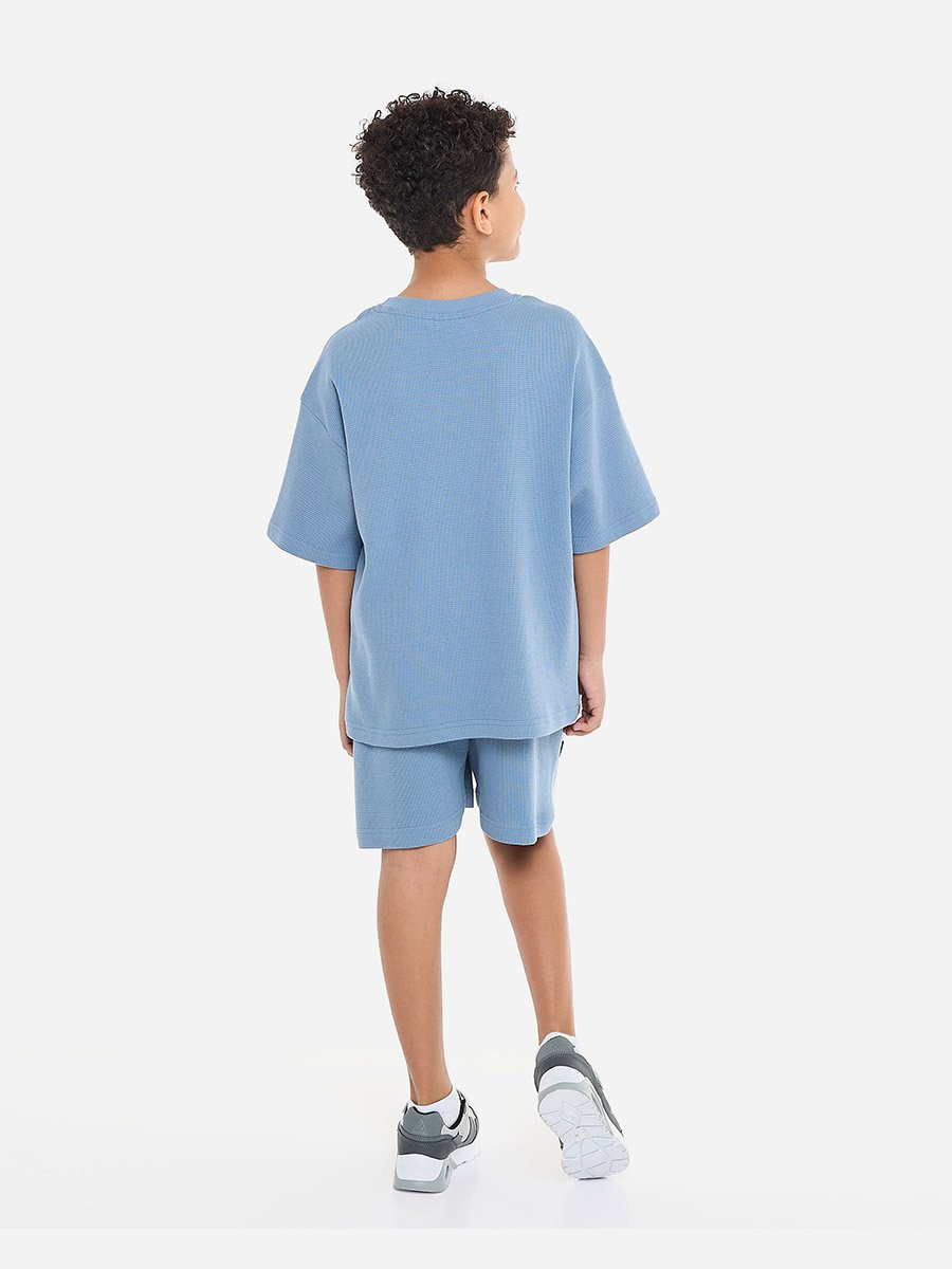 Boys Textured Oversized T-Shirt and Shorts Set