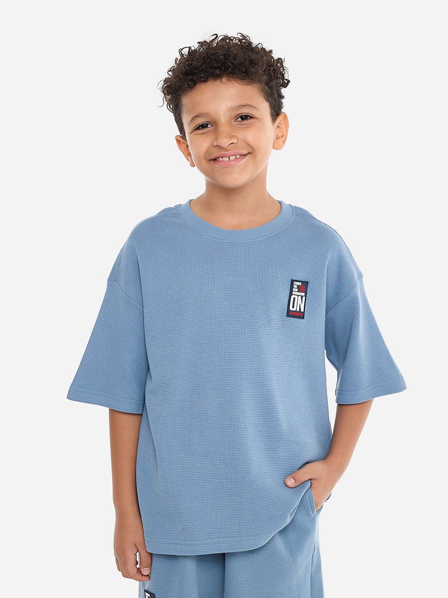 Boys Textured Oversized T-Shirt and Shorts Set