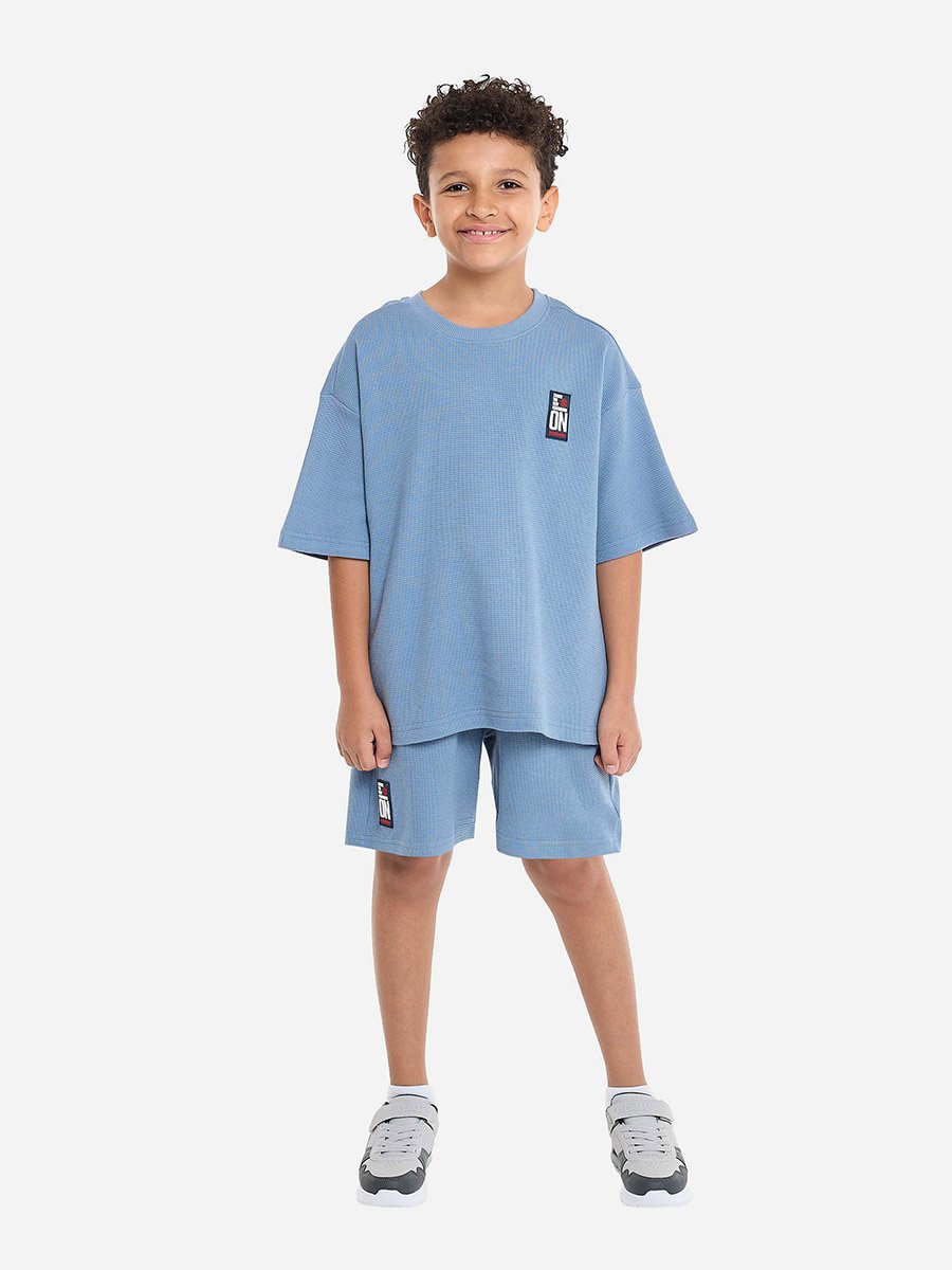 Boys Textured Oversized T-Shirt and Shorts Set