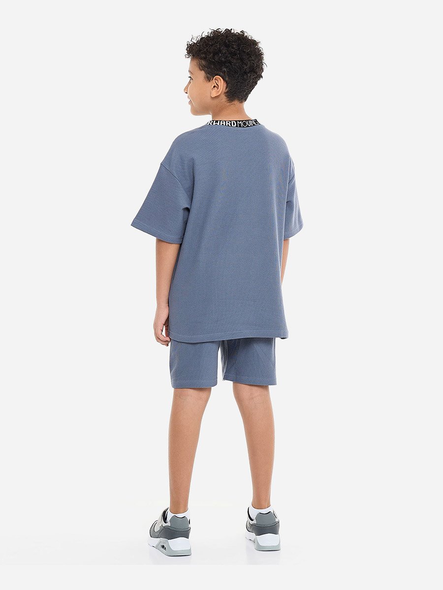 Boys Blue Printed Neckline T-Shirt and Shorts Set