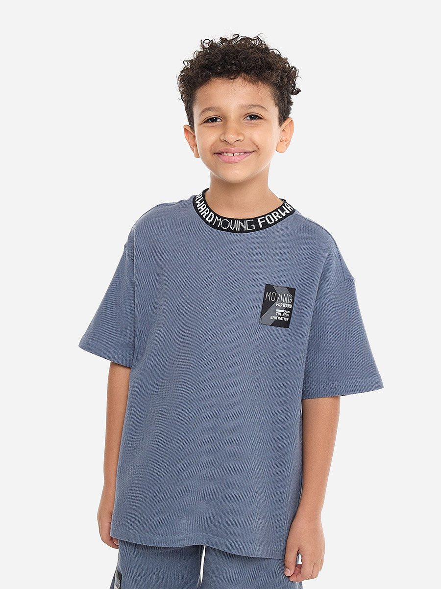 Boys Blue Printed Neckline T-Shirt and Shorts Set