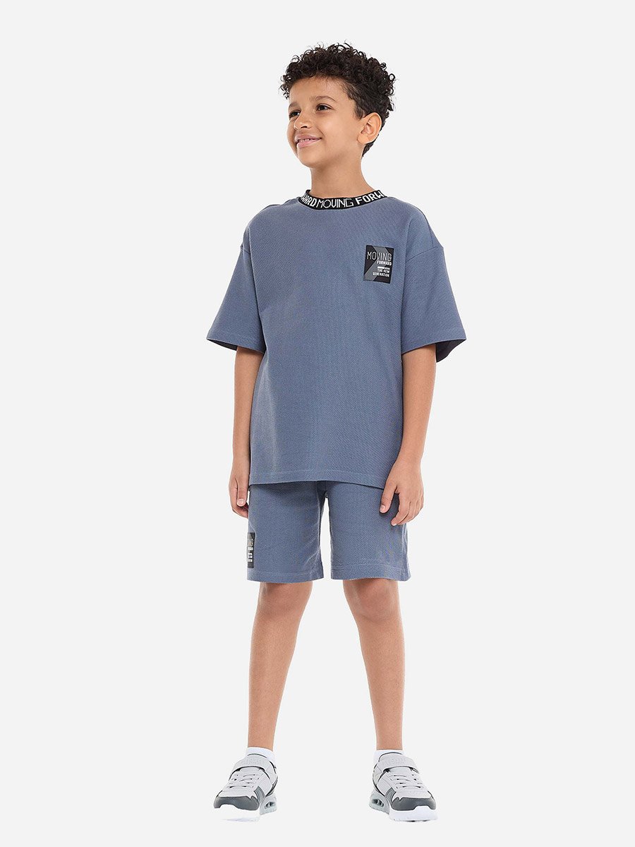 Boys Blue Printed Neckline T-Shirt and Shorts Set