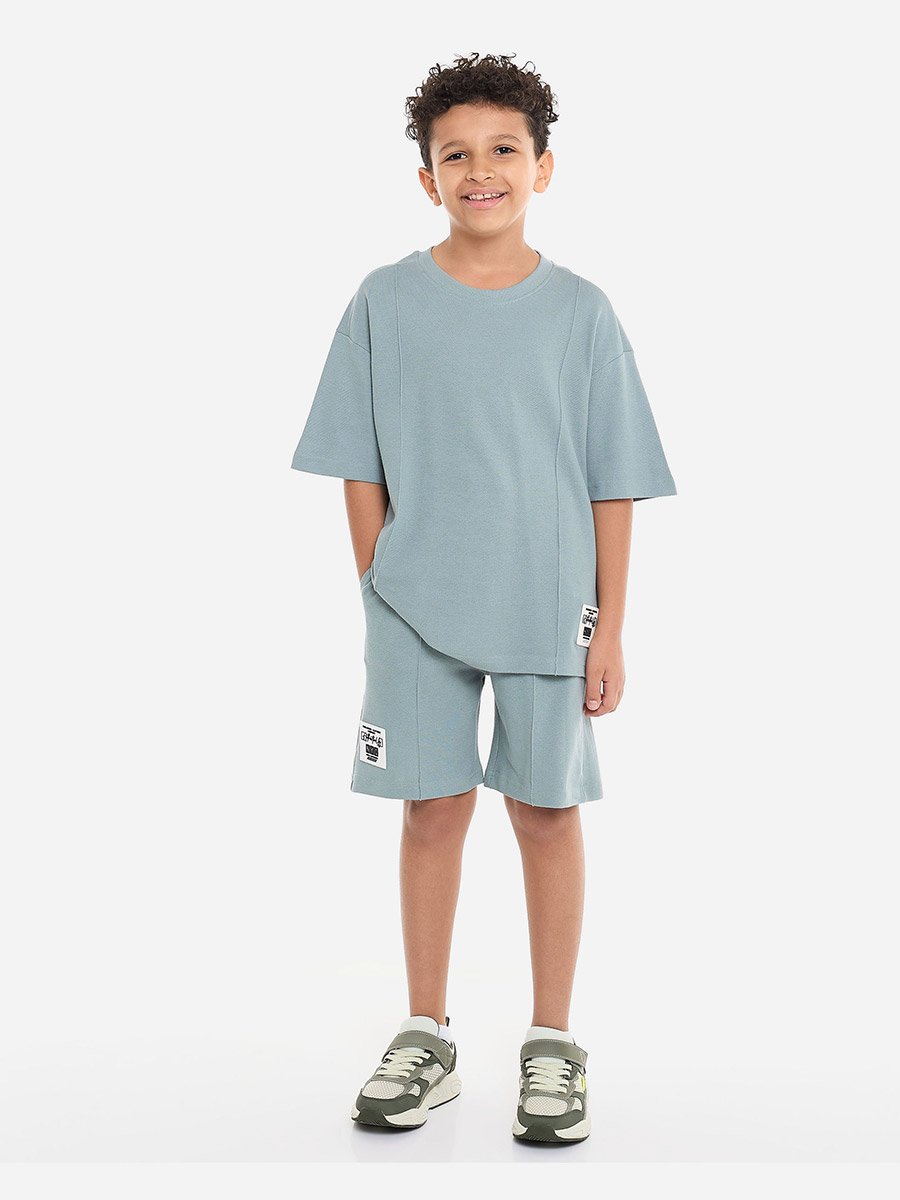 Boys Patch Detail Oversized T-Shirt and Shorts Set