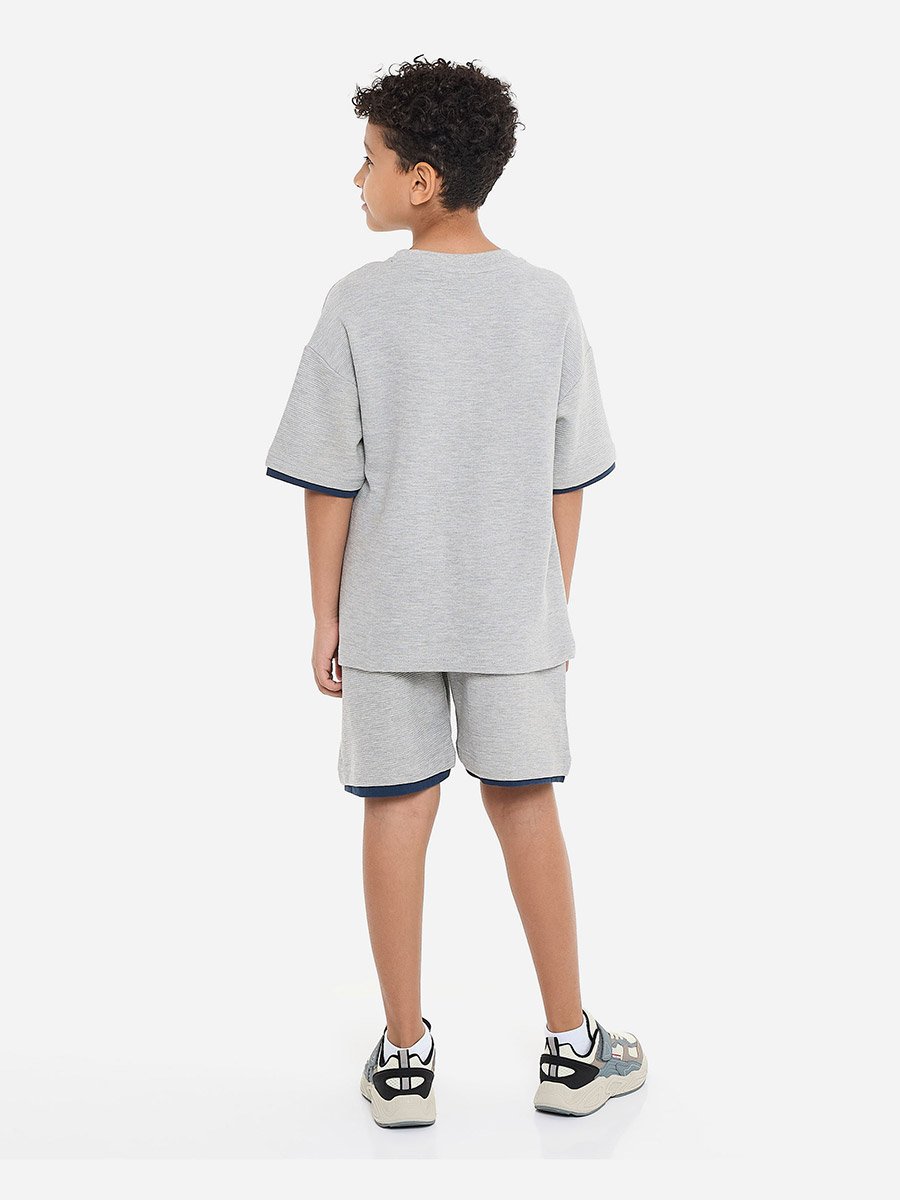 Boys Textured Oversized T-Shirt and Shorts Set