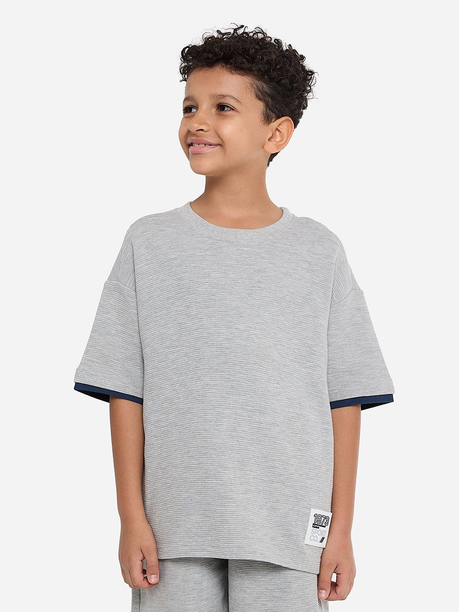 Boys Textured Oversized T-Shirt and Shorts Set