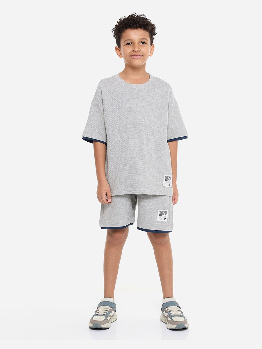 Boys Textured Oversized T-Shirt and Shorts Set