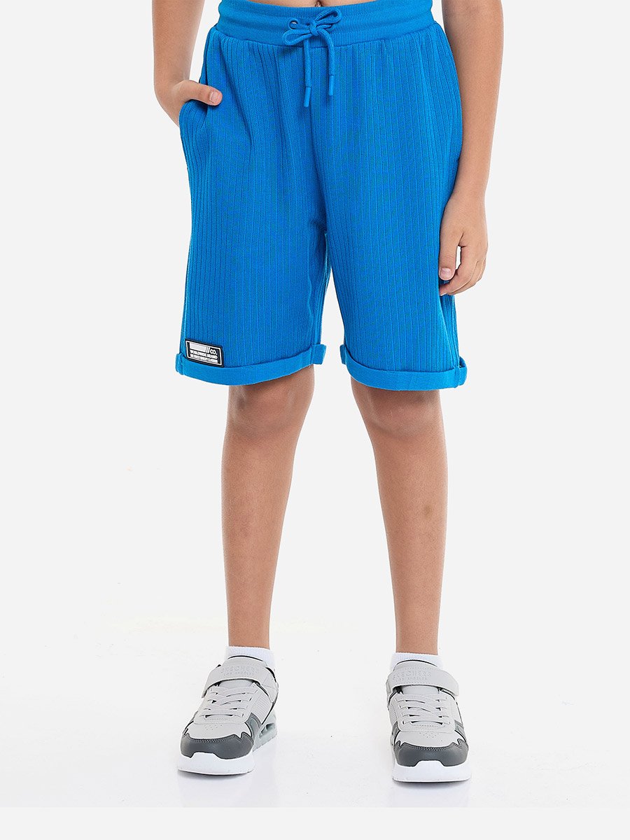 Boys Blue Textured Polo T-Shirt and Shorts Set